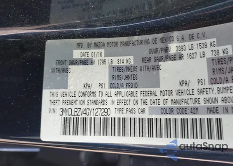 2016 Scion Ia from USA, damaged, VIN 3MYDLBZV4GY127290